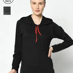 mack jonney VIMAL JONNEY Women Pack Of 2 Black & Grey Hooded T-shirts-picture-18