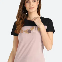 shashvi Women Peach-Coloured & Black Colourblocked T-shirt-image-75