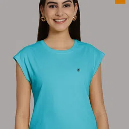 Friskers Women Turquoise Blue 2 Extended Sleeves T-shirt-image-37