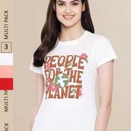 Fabflee Women Red & White Pack of 3 Graphic Printed Cotton T-shirt-picture-3