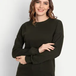 COLOR CAPITAL Women Olive Green Sweatshirt-image-1