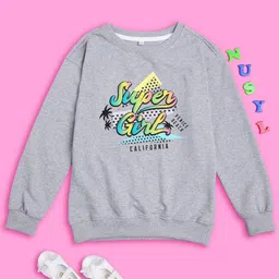 NUSYL Girls Typography Printed Oversized Fleece Sweatshirt-image-26
