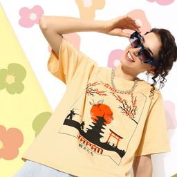 DILLINGER Beige & Black Printed Oversized Pure Cotton Longline T-shirt-picture-16