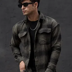 Powerlook India Slim Tartan Checks Checked Drop-Shoulder Sleeves Oversize Casual Shirt-picture-26
