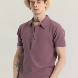 Snitch Mauve Polo Collar Short Sleeves Slim Fit T-shirt-picture-17