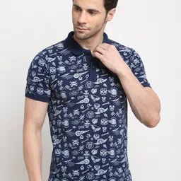 Rodamo Men Navy Blue & White Printed Polo Collar Slim Fit T-shirt-picture-18