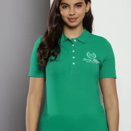Tommy Hilfiger Women Green Polo Collar Slim Fit T-shirt-image-26