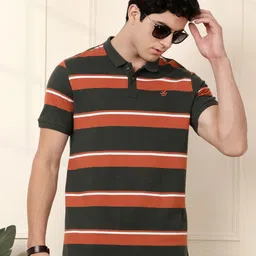WROGN Men Striped Polo Collar Cotton T-shirt image 1