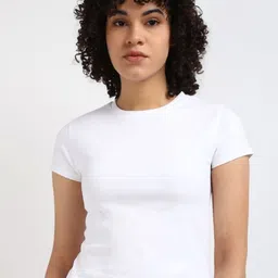 Calvin Klein Jeans Women Solid Round Neck Cotton Slim Fit Tshirt-picture-19