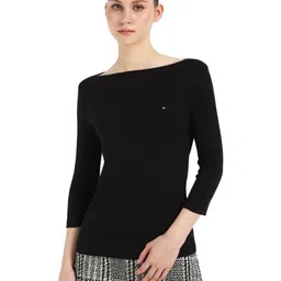Tommy Hilfiger Women SLIM CODY Solid Boat Neck Cotton Slim Fit T-shirt-picture-40