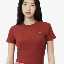 Lacoste Women Self Design Round Neck Cotton T-shirt-image-30