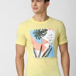 Peter England Casuals Men Yellow Printed Slim Fit T-shirt-picture-32
