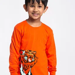 Friskers Boys Orange Applique Slim Fit T-shirt-image-0