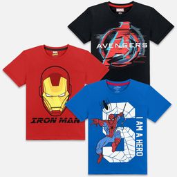 Kids Ville Boys Pack of 3 Red, Black & Blue Marvel Comics Printed Slim Fit T-shirt-picture-31