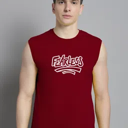 Friskers Typography Printed Sleeveless Slim Fit Pure Cotton T-shirt-picture-41