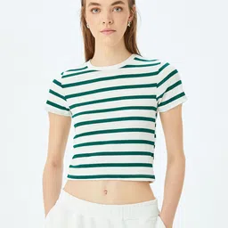 Koton Women Striped Applique Slim Fit T-shirt-image-65