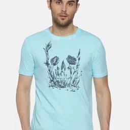 yak yak YAK Men Turquoise Blue & Grey Floral Printed Slim Fit T-shirt-picture-15