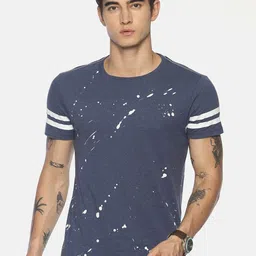 Steenbok Men Navy Blue & White Printed Slim Fit T-shirt-picture-12