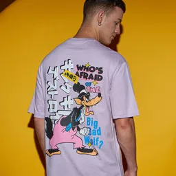 Bewakoof Big Bad Wolf Printed Drop-Shoulder Sleeves Oversized Cotton T-shirt-picture-40