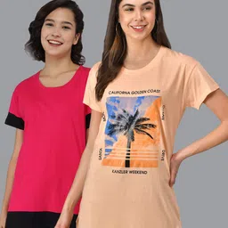 Christy World Pack Of 2 Graphic Printed Pure Cotton T-Shirt Nightdress-picture-31