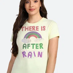 shashvi Women Yellow Embellished Typography Printed T-shirt-image-55