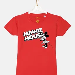 YK Disney Girls Red Minnie Mouse Printed Puff Sleeve Cotton T-shirt-picture-25