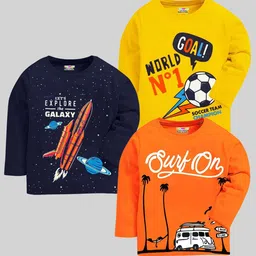 KUCHIPOO Kids Pack Of 3 Typography Printed Cotton T-shirts-picture-27