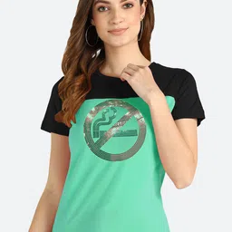Shashvi Women Teal Printed T-shirt-image-86
