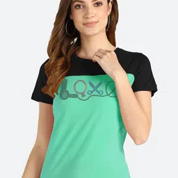shashvi Women Teal & Black Colourblocked T-shirt-image-68