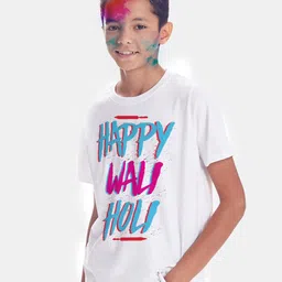 BONKIDS Boys White Typography Printed Holi T-shirt-image-9