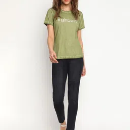 Belliskey Women Green & White Typography Printed T-shirt-picture-19