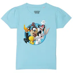 Looney Tunes by Wear Your Mind Girls Blue Cotton Printed T-shirt-image-34