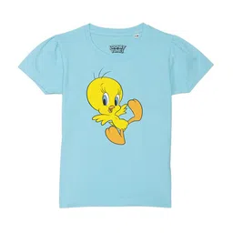 Looney Tunes by Wear Your Mind Girls Blue Tweety Printed Puff Sleeves Pure Cotton T-shirt-image-34
