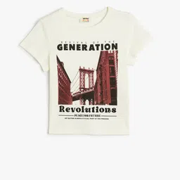 Koton Girls Round Neck Short Sleeves Printed Cotton T-shirt-picture-49