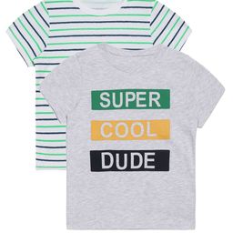 PLUM TREE Boys Pack-2 Grey  White Typography Printed Striped Pure Cotton T-shirt-picture-18