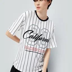 max Women Striped Round Neck T-shirt-image-82