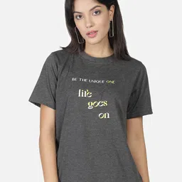 NUEVOSDAMAS Women Grey Typography Printed T-shirt-picture-34