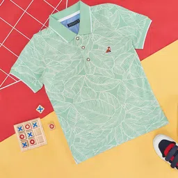 Pantaloons Junior Boys Abstract Printed Polo Collar Short Sleeves Cotton T-shirt-image-90
