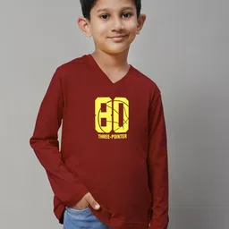 Friskers Boys Maroon Typography Printed V-Neck Applique T-shirt-picture-12