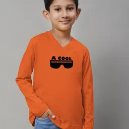 Friskers Boys Orange Typography Printed V-Neck Applique T-shirt-picture-15