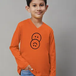 Friskers Boys Orange Typography Printed V-Neck Applique T-shirt-picture-22