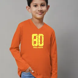 Friskers Boys Orange Typography Printed V-Neck Applique T-shirt-picture-42