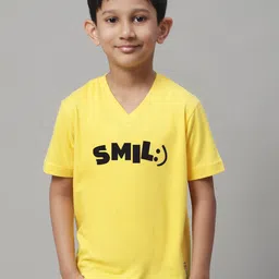 Friskers Boys Yellow Typography Printed V-Neck Applique T-shirt-picture-53