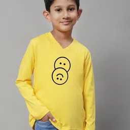 Friskers Boys Yellow Typography Printed V-Neck Applique T-shirt-picture-29