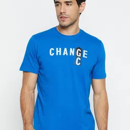 Mast & Harbour Blue Typography Printed Pure Cotton T-shirt-picture-32