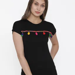 DOOR74 Women Black Cotton T-shirt-picture-38