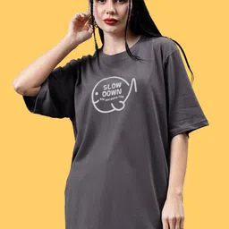 Mad Over Print Round Neck Applique Cotton Oversized Tshirt image 1