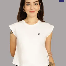 Friskers Women White 2 Extended Sleeves Applique T-shirt-image-33