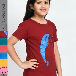 BAESD Girls Pack Of 6 Printed Cotton T-shirts-picture-54