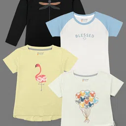 HELLCAT Girls Pack Of 4 Printed Cotton T-shirts-picture-33